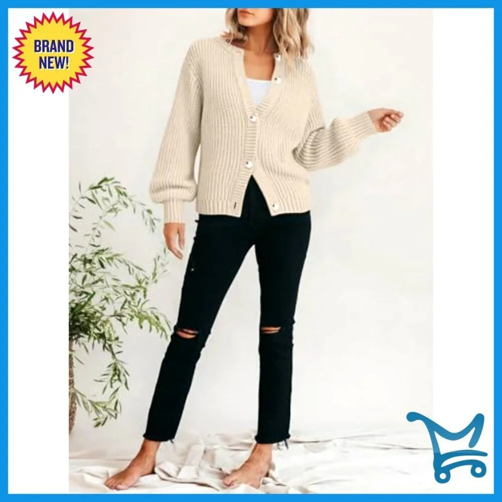Oversized Button Front Cardigan Chunky Knit Ribbed Long Sleeve Cozy Fall